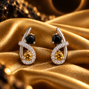 Boucles d’oreilles Solar Eclipse — Agate Noire & Citrine Naturelle
