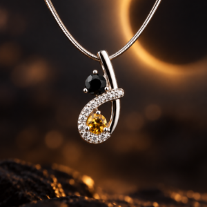 Pendentif Solar Eclipse — Agate Noire & Citrine Naturelle