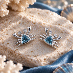 Boucles d’oreilles Ocean Spirit — Crabe & Topaze Bleu Ciel